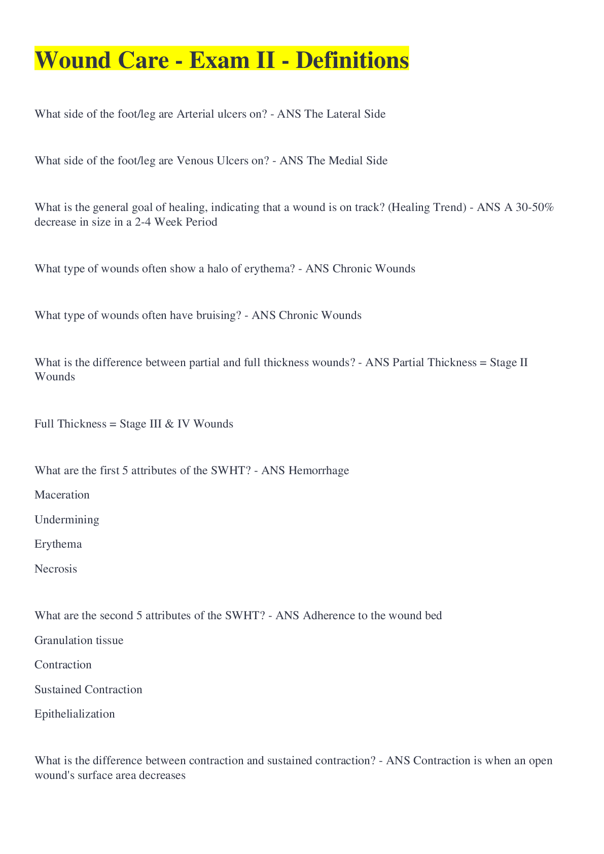Wound Care Exam II Definitions Browsegrades